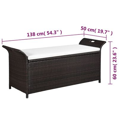 vidaXL Storage Bench with Cushion 54.3" Poly Rattan Brown