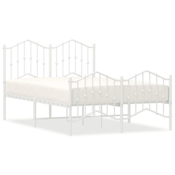 vidaXL Bed Frame White Powder-Coated Steel Small Double Bed Frame