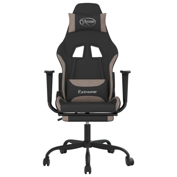 vidaXL Gaming Chair with Footrest Black and Taupe Fabric