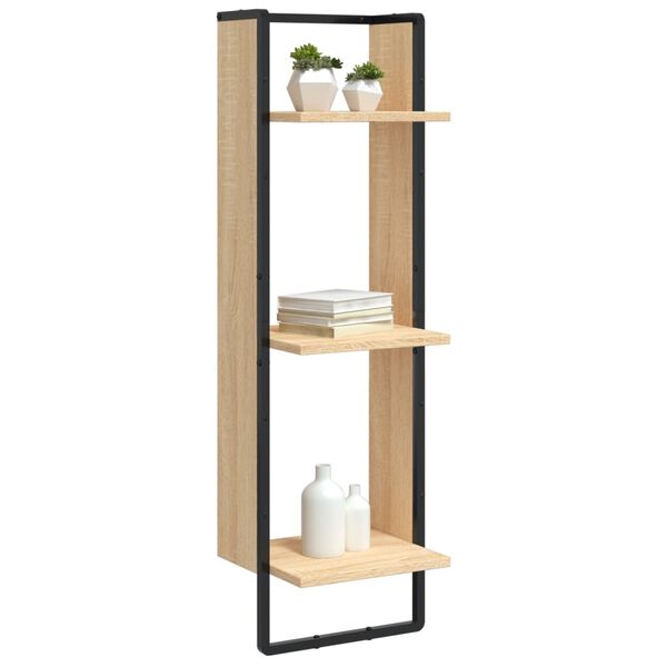 vidaXL Wall Shelf Sonoma Oak Engineered wood, Metal 3-Tier Wall mounting