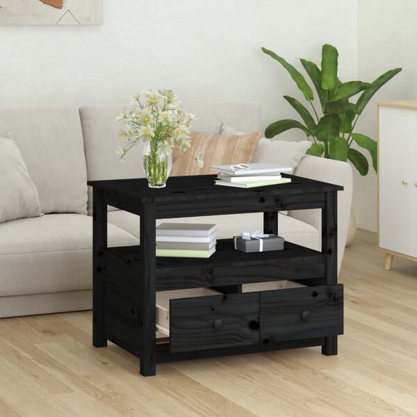 vidaXL Coffee Table Black Solid pine wood Medium Coffee Table