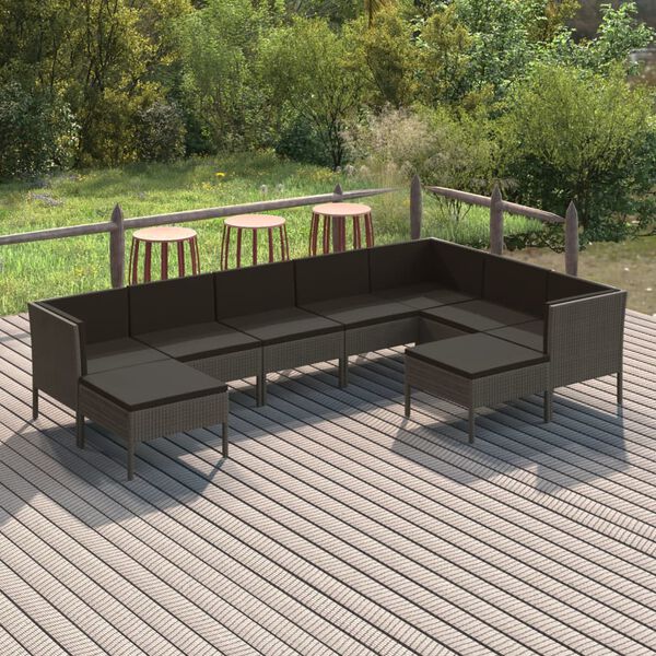 vidaXL Garden Lounge Set Grey PE rattan Large Modular