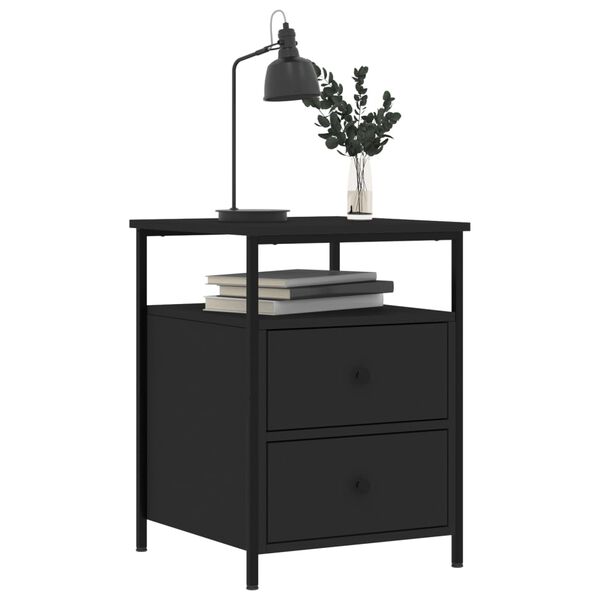vidaXL Bedside Cabinet Black Engineered Wood, Iron Standard