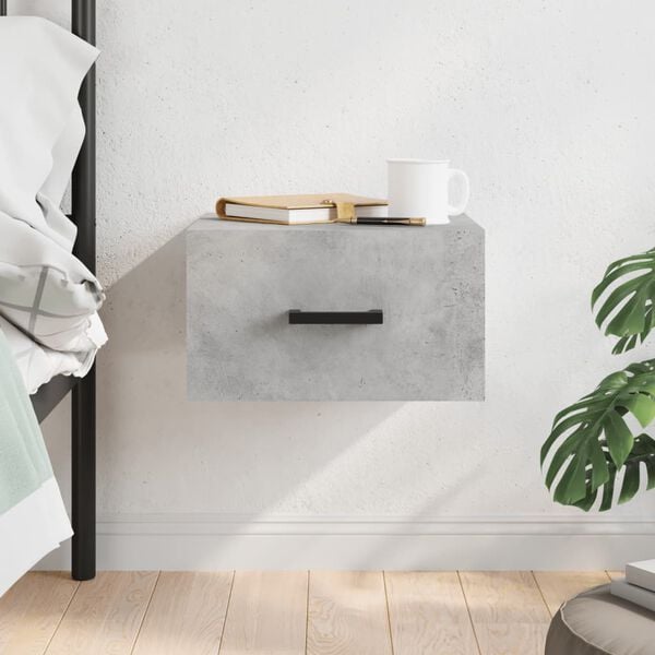 vidaXL Wall-mounted Bedside Cabinet Concrete Grey Engineered Wood Small