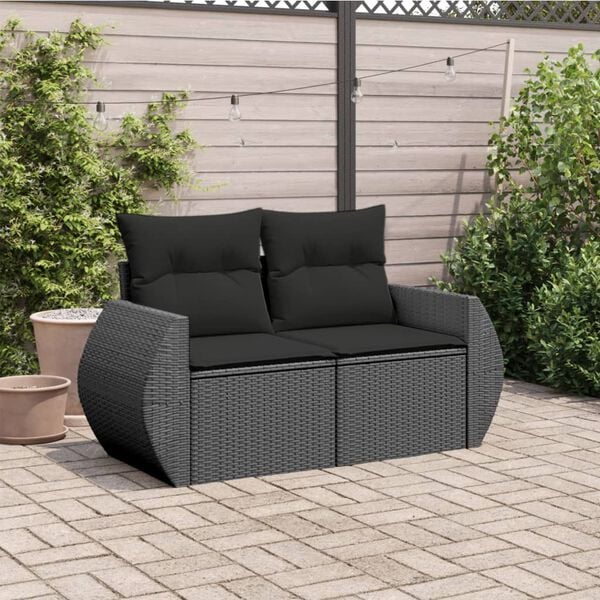 vidaXL Garden Sofa Black Poly Rattan Medium UV-resistant materials