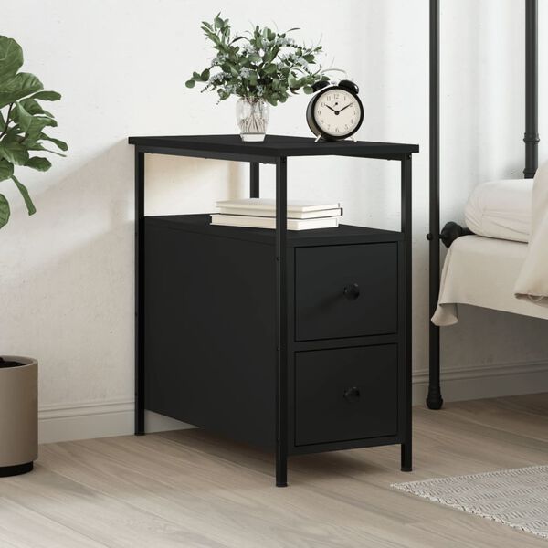 vidaXL Bedside Cabinet Black Engineered wood Compact Adjustable Feet