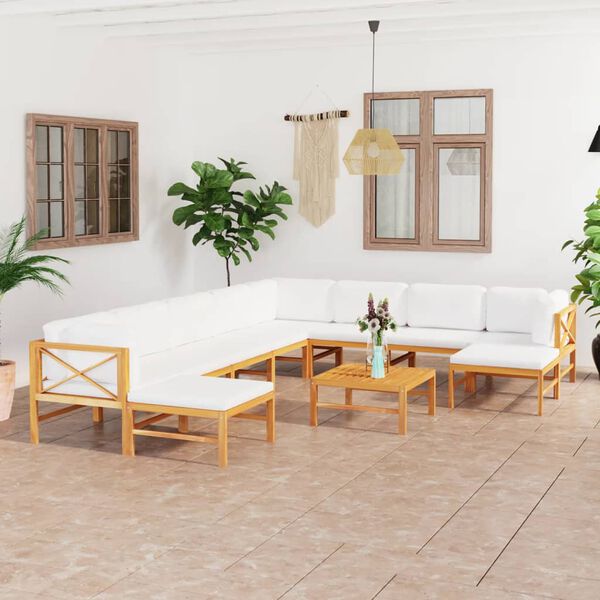 vidaXL Garden Lounge Set Cream Fine sanded teak wood Large Modular