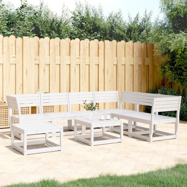 vidaXL Garden Lounge Set White Solid pine wood 7 Piece Set Modular