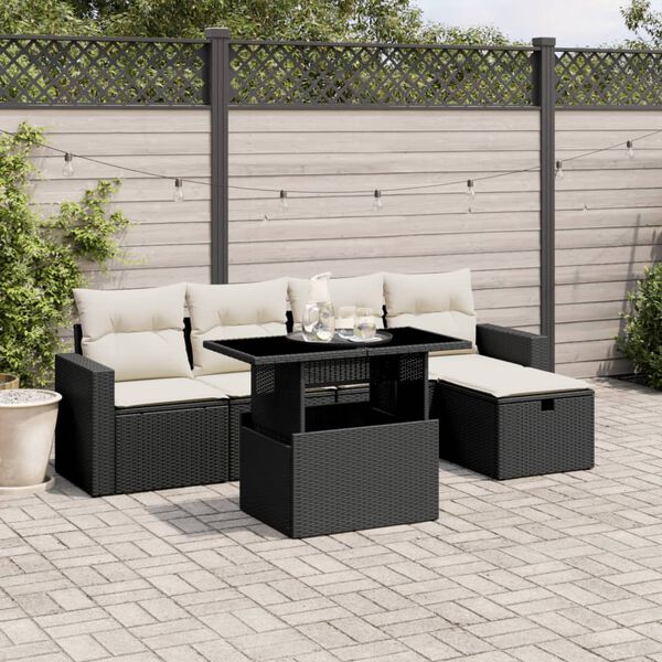 vidaXL Garden Sofa Set Black PE rattan Large Adjustable Armrests