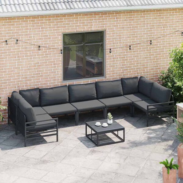 vidaXL Garden Sofa Set with Cushion 7 pcs Black Steel