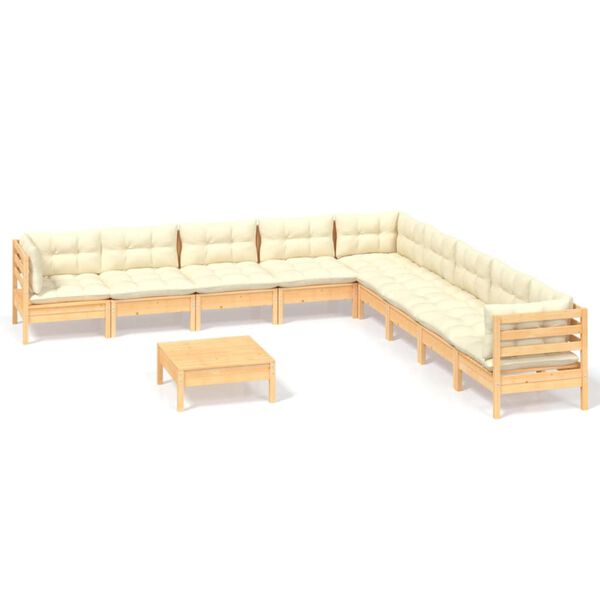 vidaXL Garden Lounge Set Cream Solid pine wood, 100% polyester Medium