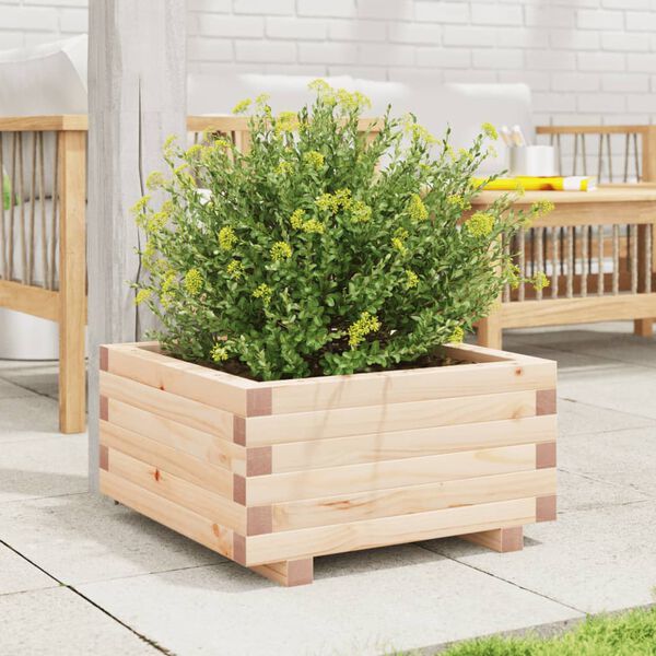 vidaXL Garden Planter Natural Pine Solid Pine Wood 19.7 in square