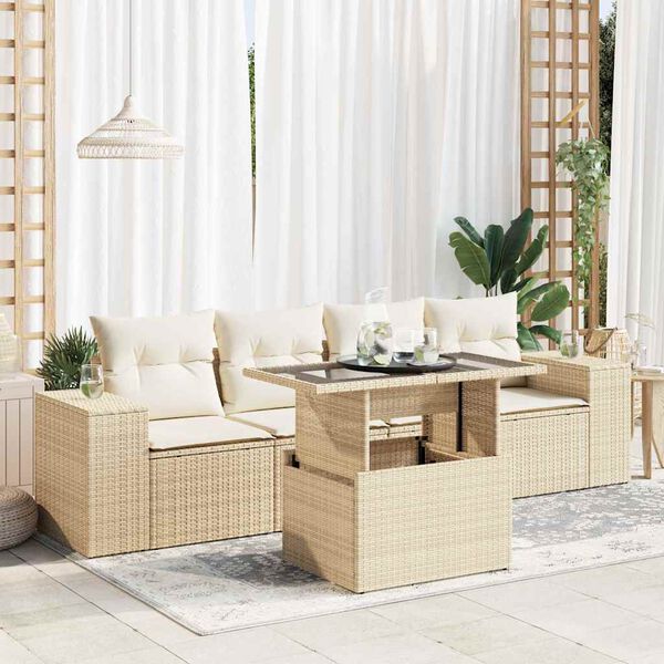 vidaXL Garden Sofa Set Beige PE rattan Large Adjustable Feet
