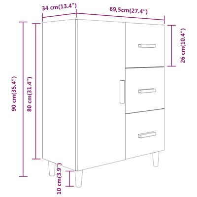 vidaXL Sideboard High Gloss White 27.4"x13.4"x35.4" Engineered Wood