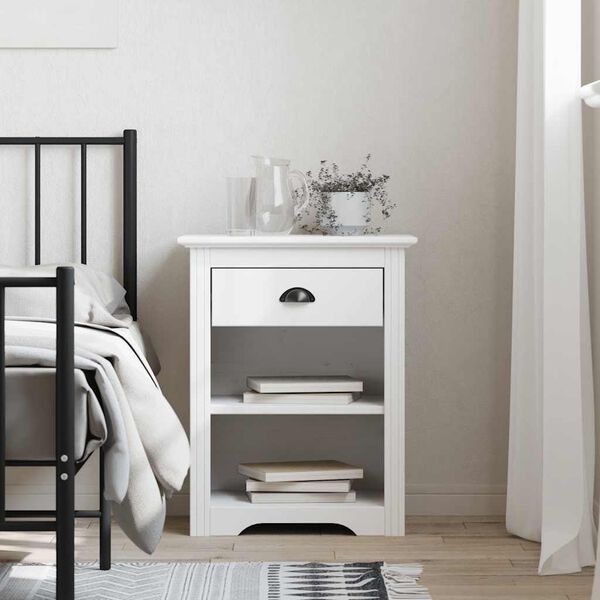 vidaXL Bedside Cabinet White Solid Pine Wood, Engineered Wood, Metal