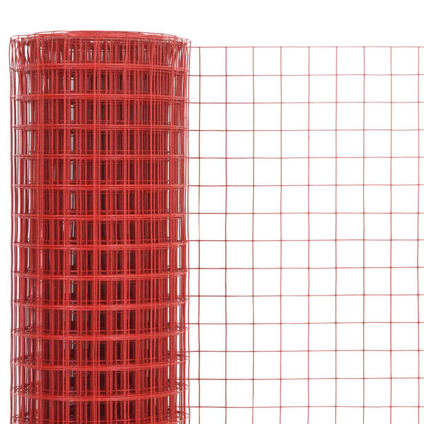 vidaXL Chicken Wire Fence Steel with PVC Coating 32.8x4.9' Red