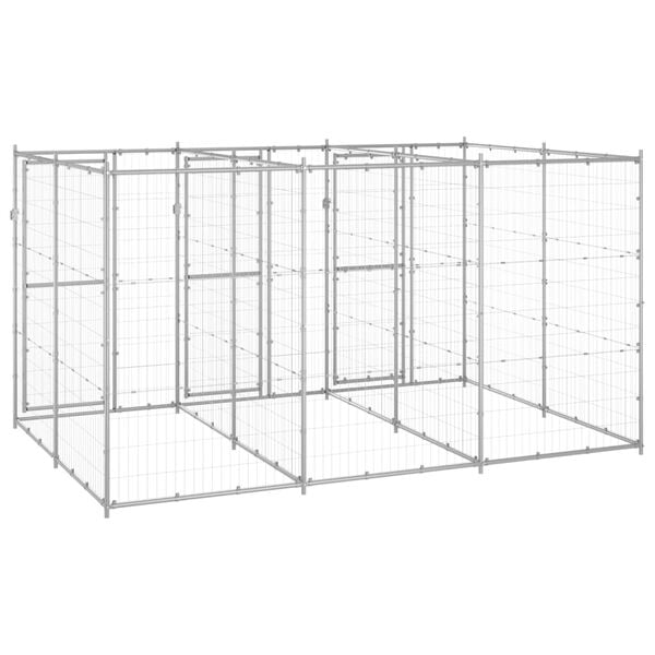 vidaXL Dog Kennel Silver Galvanized steel Large Dog Kennel Rectangular