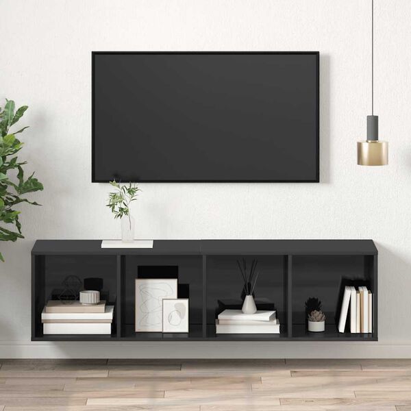 vidaXL Wall-mounted TV Stand High Gloss Gray 14.6"x14.6"x56.1" Engineered Wood