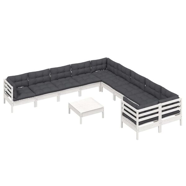 vidaXL Garden Lounge Set White Solid pine wood Large Modular