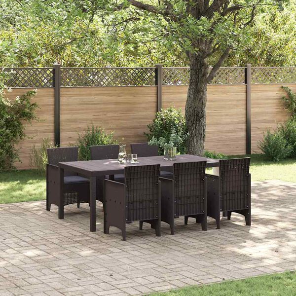 vidaXL Garden Dining Set 7 pcs Brown Polt rattan