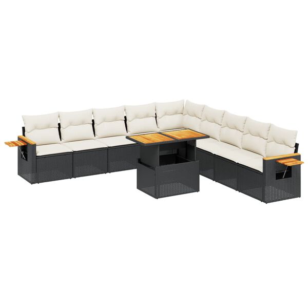vidaXL Garden Sofa Set Black PE rattan Large Adjustable Armrests