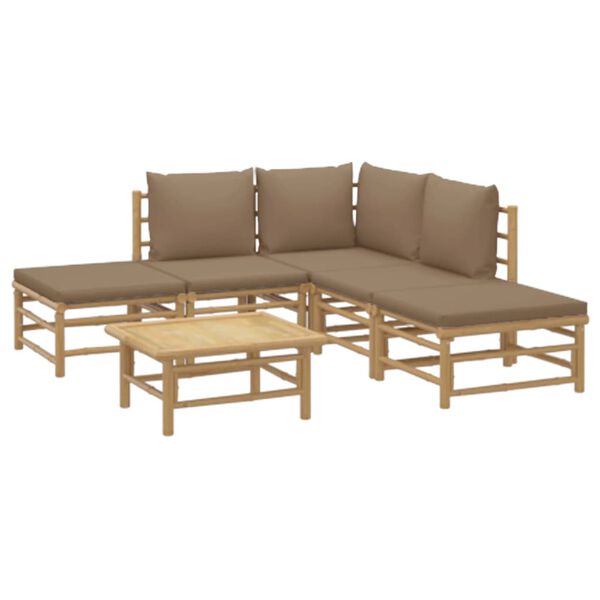 vidaXL Garden Lounge Set Taupe Bamboo 6 Piece Set Modular