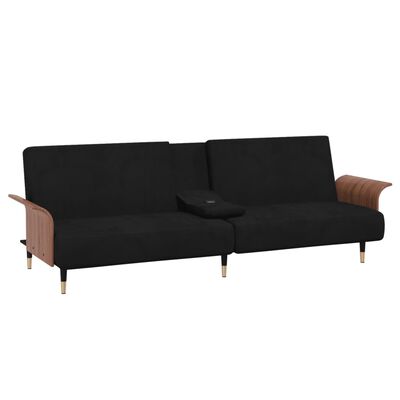 vidaXL Sofa Bed with Cup Holders Black Velvet