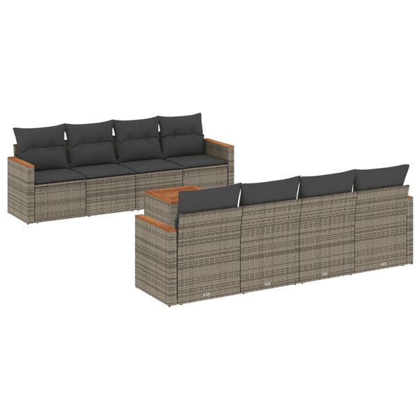vidaXL Garden Sofa Set Grey PE rattan 9 Piece Storage Garden Sofa Set