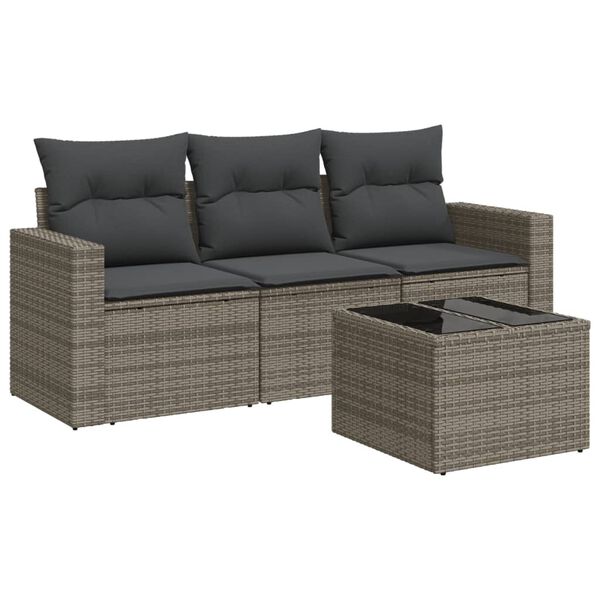 vidaXL Garden Sofa Set Grey PE rattan, powder-coated steel, tempered glass