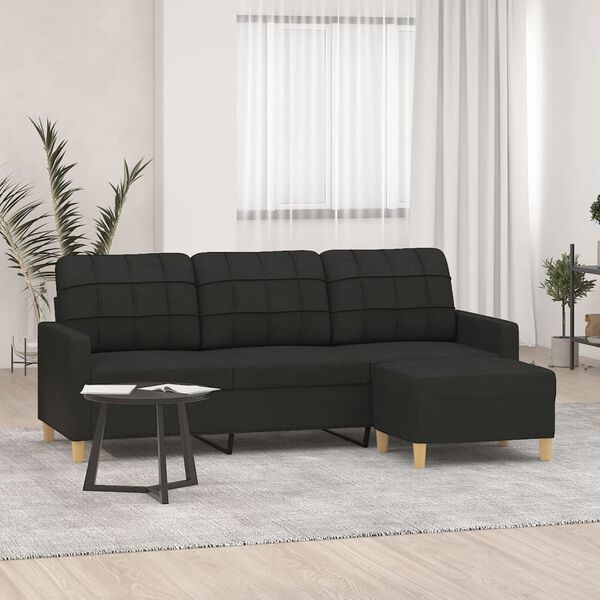 vidaXL 3-seater Sofa With Footstool Black
