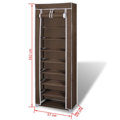 Fabric Shoe Cabinet with Cover 22" x 11" x 64" Brown