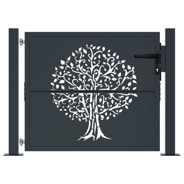 vidaXL Garden Gate Anthracite 39.4x29.5" Steel Tree Design