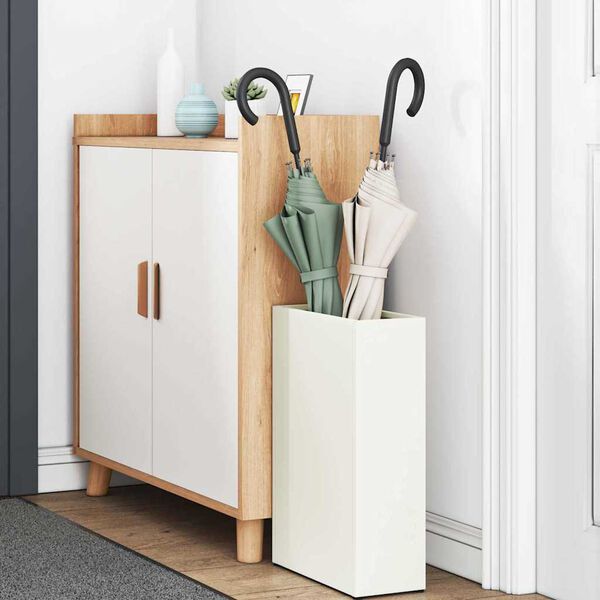 vidaXL Umbrella Stand with Storage White 11.02 x 4.72 x 16.14 in Steel