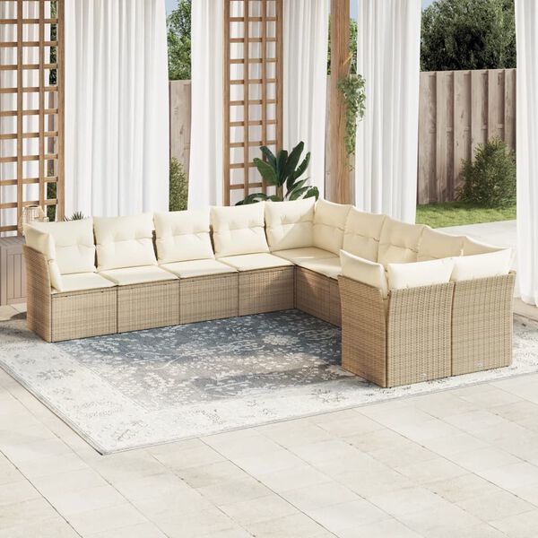 vidaXL Garden Sofa Set Beige, Cream White PE Rattan, Powder-Coated Steel