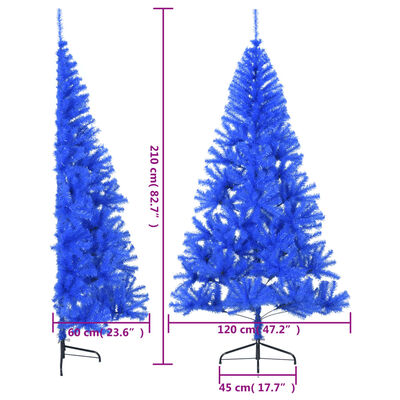 vidaXL Artificial Half Christmas Tree with Stand Blue 7 ft PVC