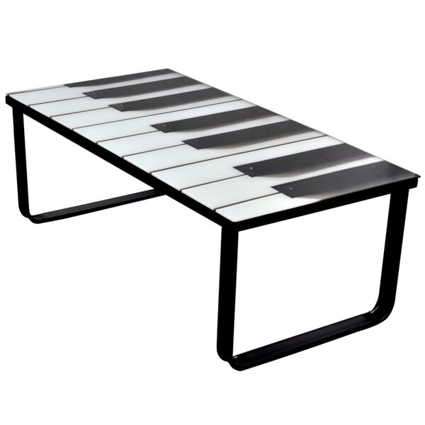vidaXL Coffee Table Black and White Tempered Glass, Iron Small Modern