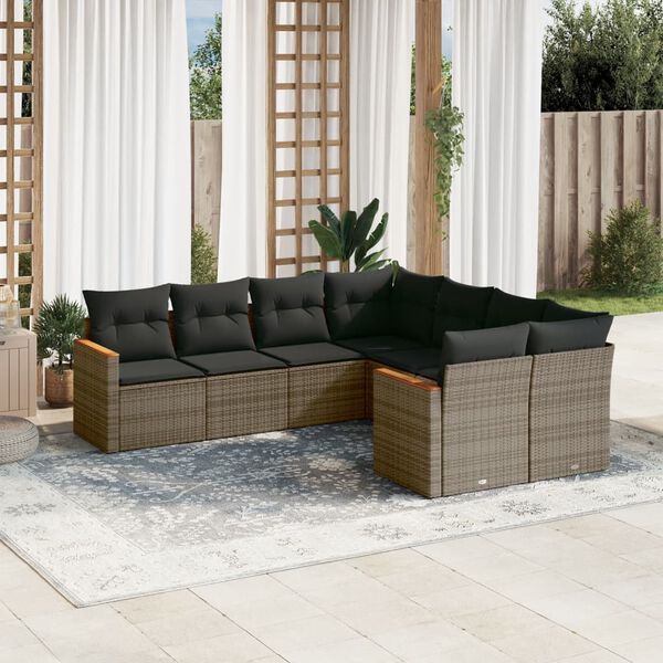 vidaXL Garden Sofa Set Grey PE rattan, powder-coated steel, polyester