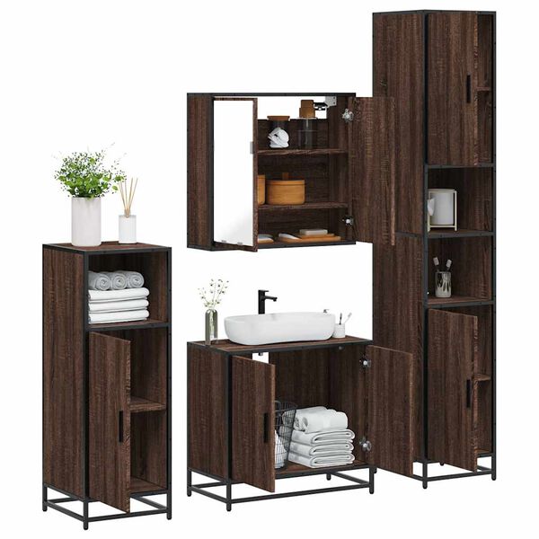 vidaXL Bathroom Furniture Set Brown Oak Engineered Wood, Metal Large