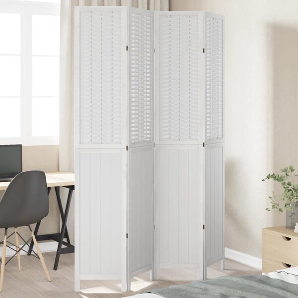 vidaXL Room Divider 4 Panels White Solid Wood Paulownia