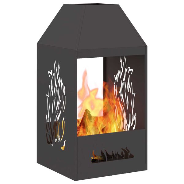 vidaXL Fire Pit Black 19.69 x 19.69 x 39.37 in Steel