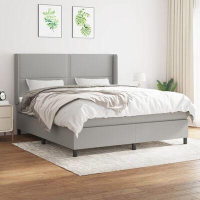 vidaXL Box Spring Bed with Mattress Light Gray Queen Fabric