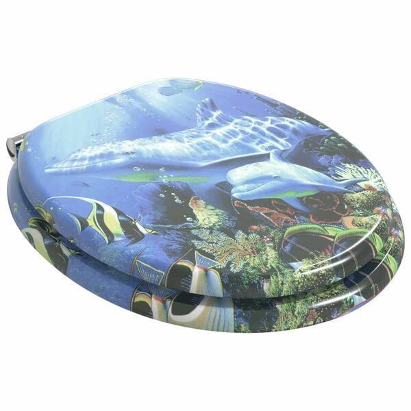 vidaXL WC Toilet Seats 2 pcs with Soft Close Lids MDF Dolphins Design (2x143930)