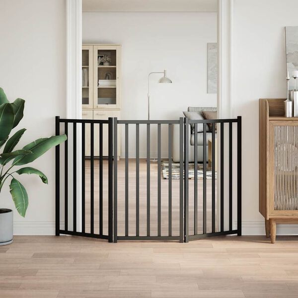 vidaXL Dog Gate Set of 3 Black Solid fir wood 59.1 in long