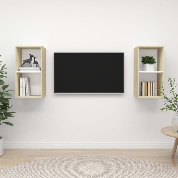 vidaXL TV Cabinet Set of 2 White and Sonoma Oak Engineered wood