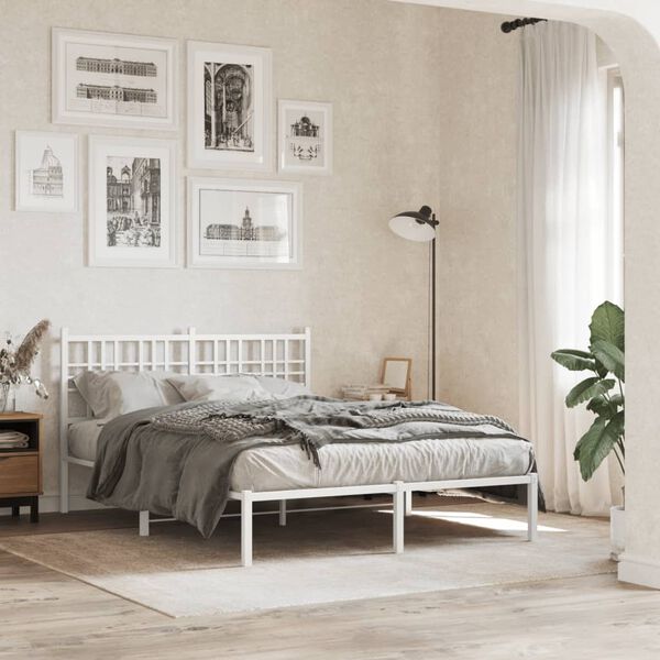 vidaXL Bed Frame White Powder-coated Steel Double Bed Frame