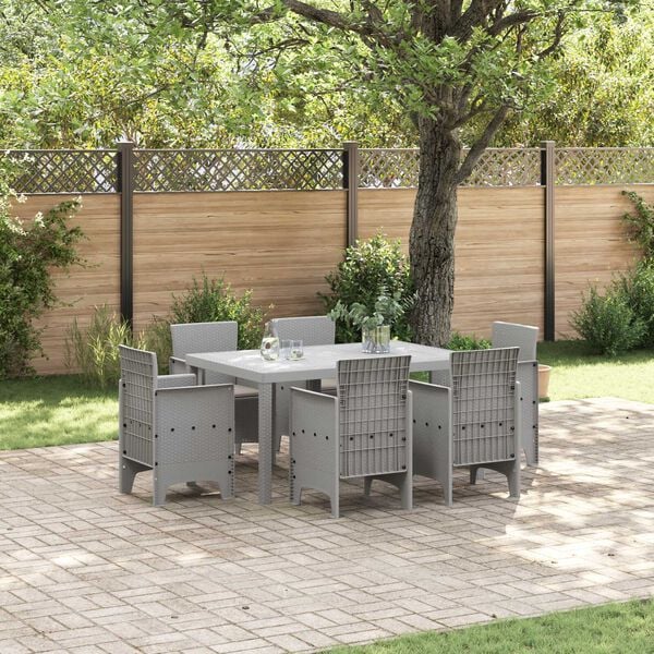 vidaXL Garden Dining Set 7 pcs Light Grey Polt rattan