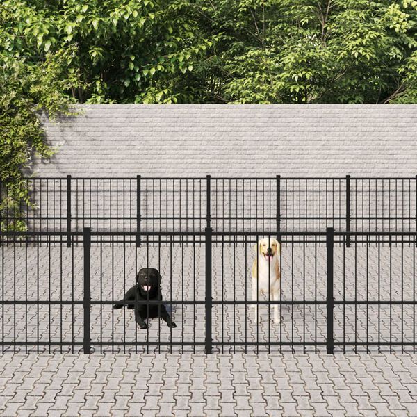 vidaXL Dog Kennel Black Powder-coated steel Large Durable Dog Kennel