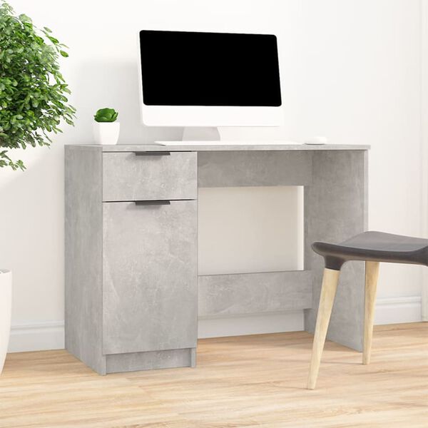 vidaXL Desk Concrete Gray Engineered Wood Medium Desk Rectangular