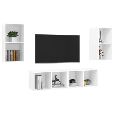 vidaXL Wall-mounted TV Stands 4 pcs High Gloss White Engineered Wood