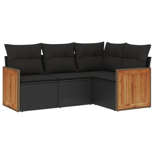 vidaXL Garden Sofa Set Black PE rattan Medium Adjustable Feet